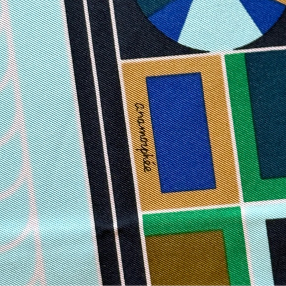 Hermes Multicolor Silk NDOP by Anamorphée Scarf 90 2017 Blue Geometric - Picture 2 of 10